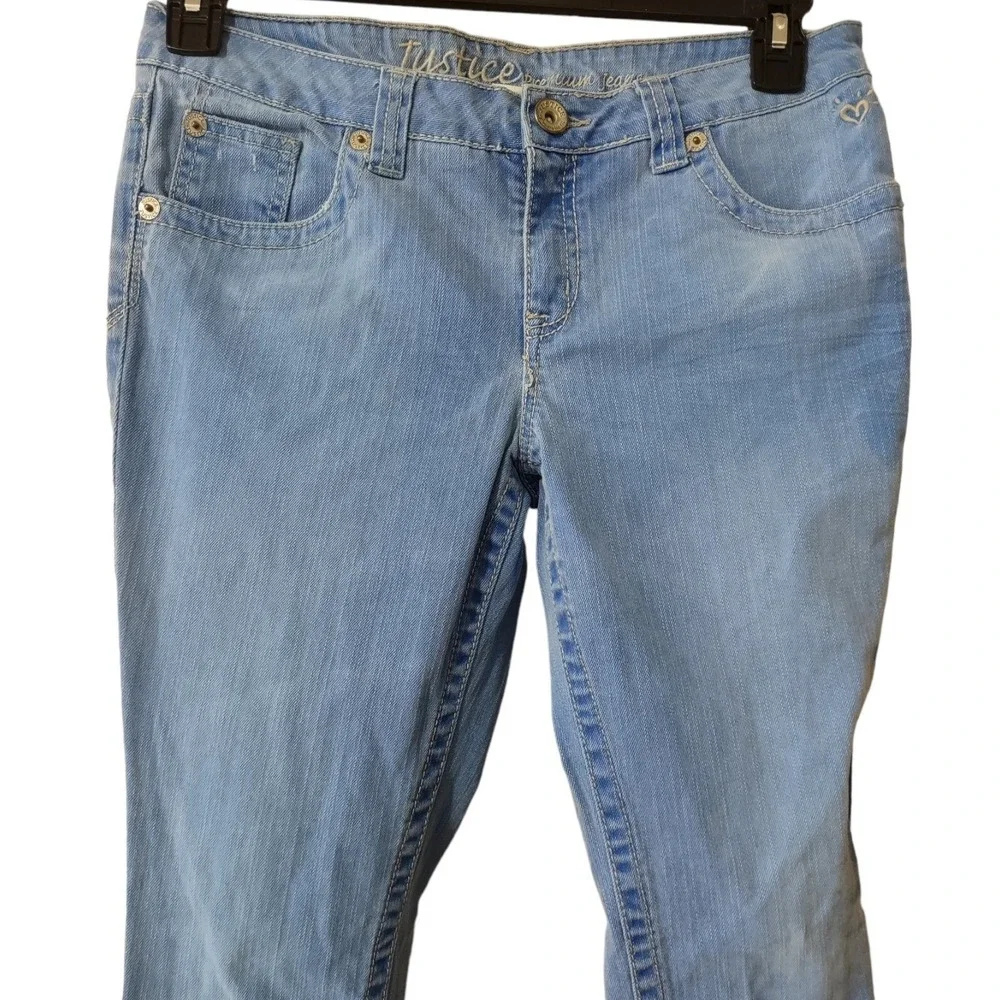 Justice Jeans Juniors 16.5 Simply‎ Low Slim Fit Light Wash Denim Heart Blue Y2K